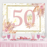 Rosa Blumen Und Funkeln Glücklich 50 Geburtstag Hintergrund